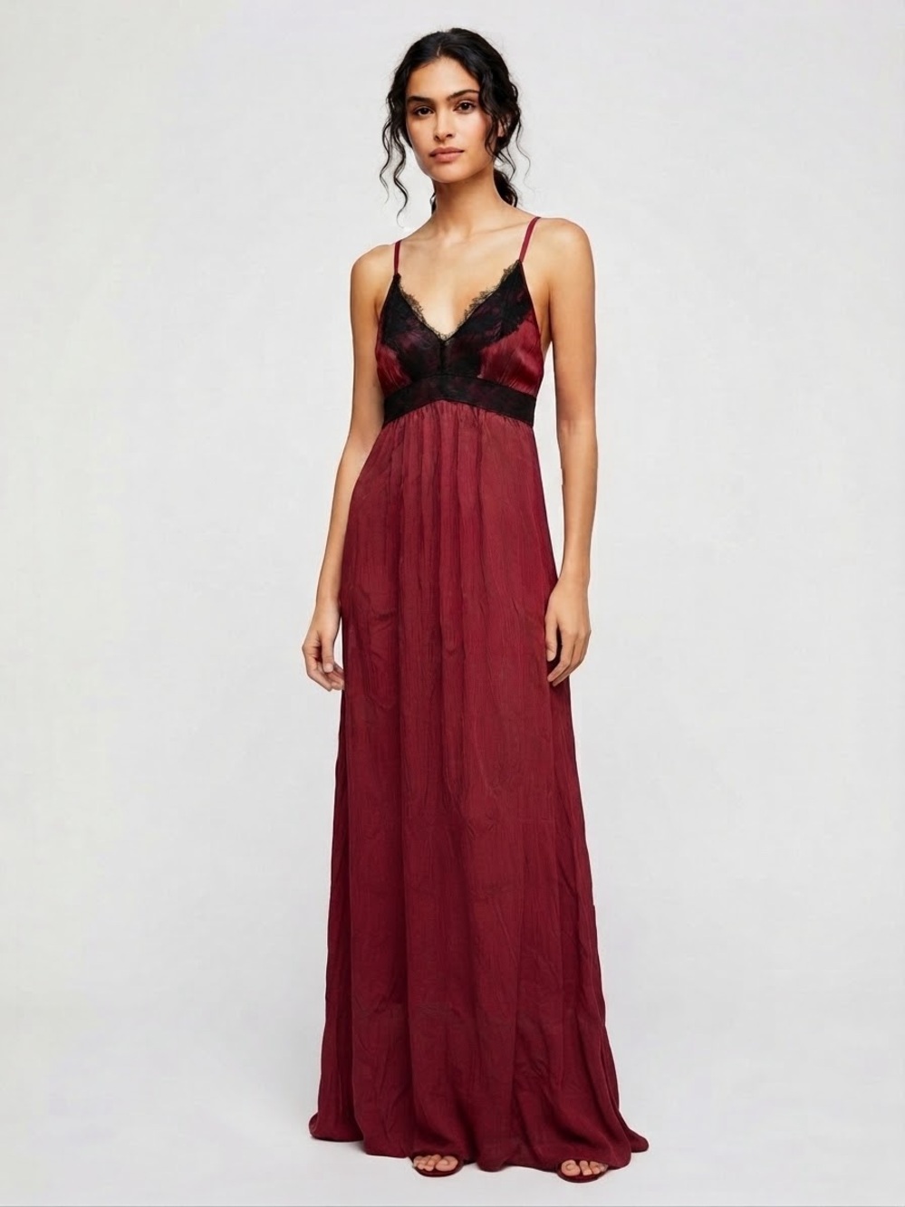 Zara Red & Black Lace Slip Maxi Dress Size XS